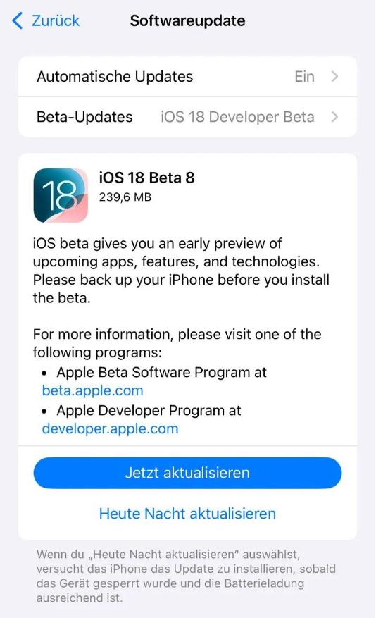 石岐区街道苹果手机维修分享苹果 iOS / iPadOS 18 开发者预览版 Beta 8 发布 